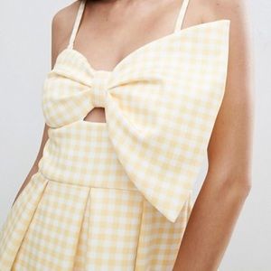 ASOS - Yellow Bow Gingham Dress - Size: US 8